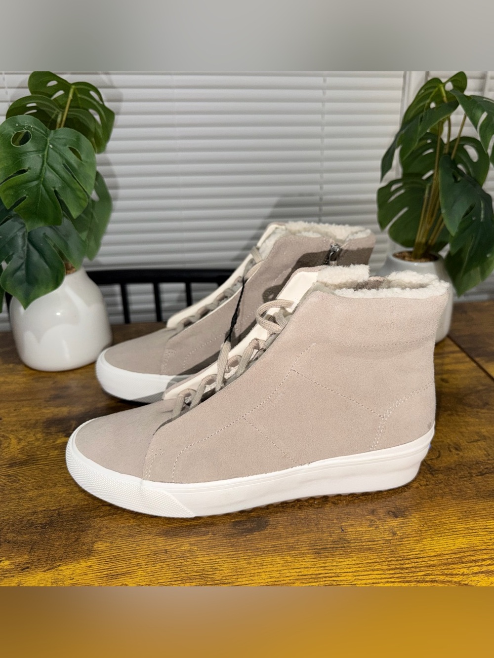 Keds Taupe Suede Lace-Up Shearling-Lined Ankle Sneakers